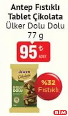 ÜLKER DOLU DOLU ANTEP FISTIKLI TABLET ÇİKOLATA 80 G